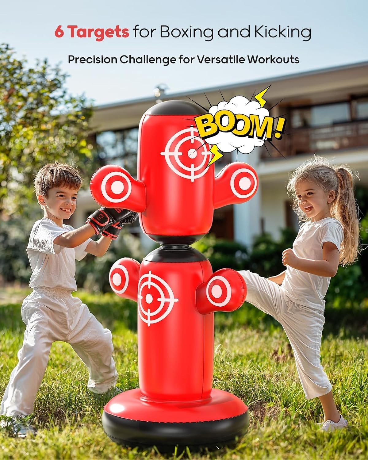 Kids Inflatable Rotating Punching Bag with Gloves and Pump - Indoor Outdoor Exercise