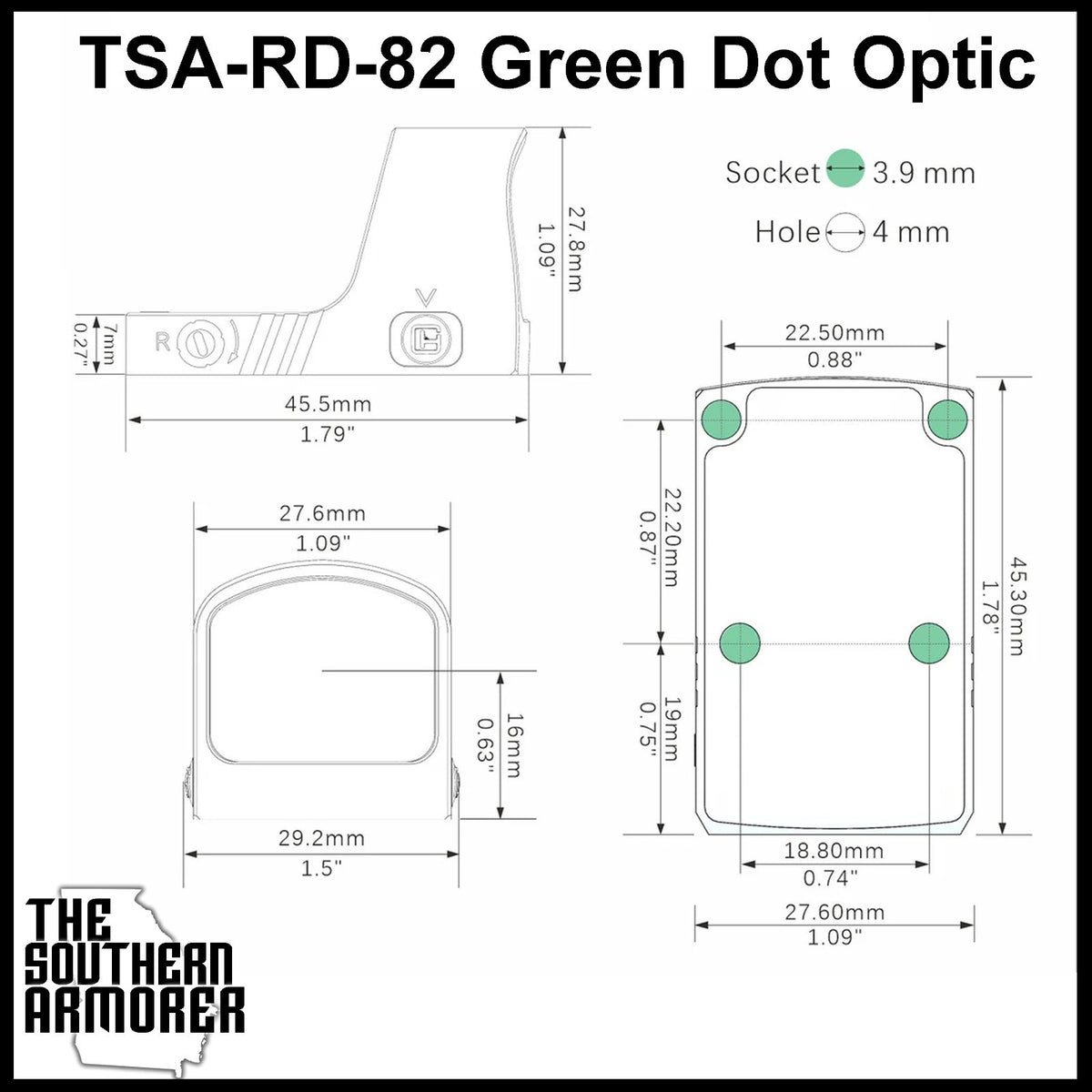 TSA Green Dot RMR Footprint Optic Sight with Shake Awake & Top-Load Battery