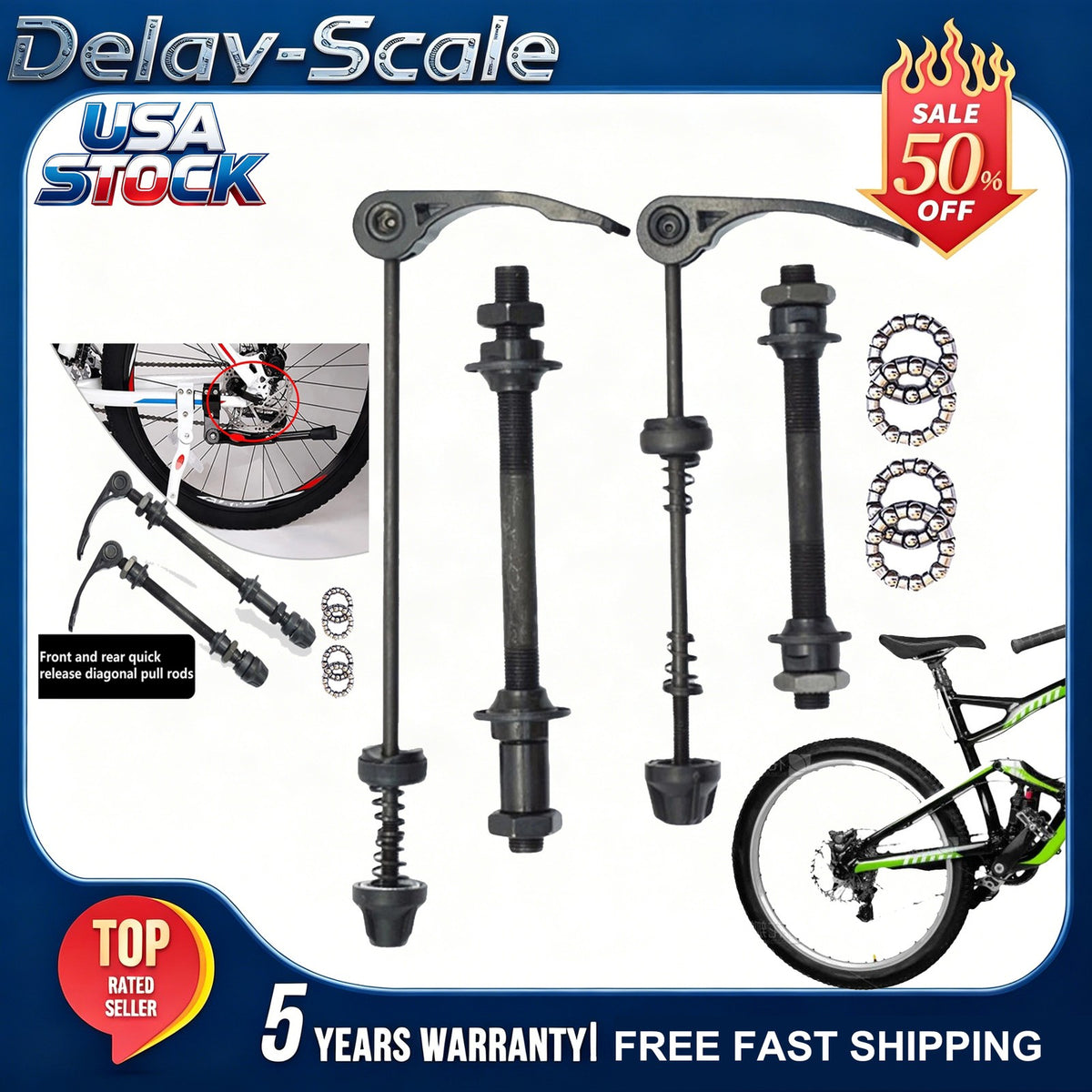 Steel Bicycle Hub Bearings and Quick Release Skewer Set - Front & Rear