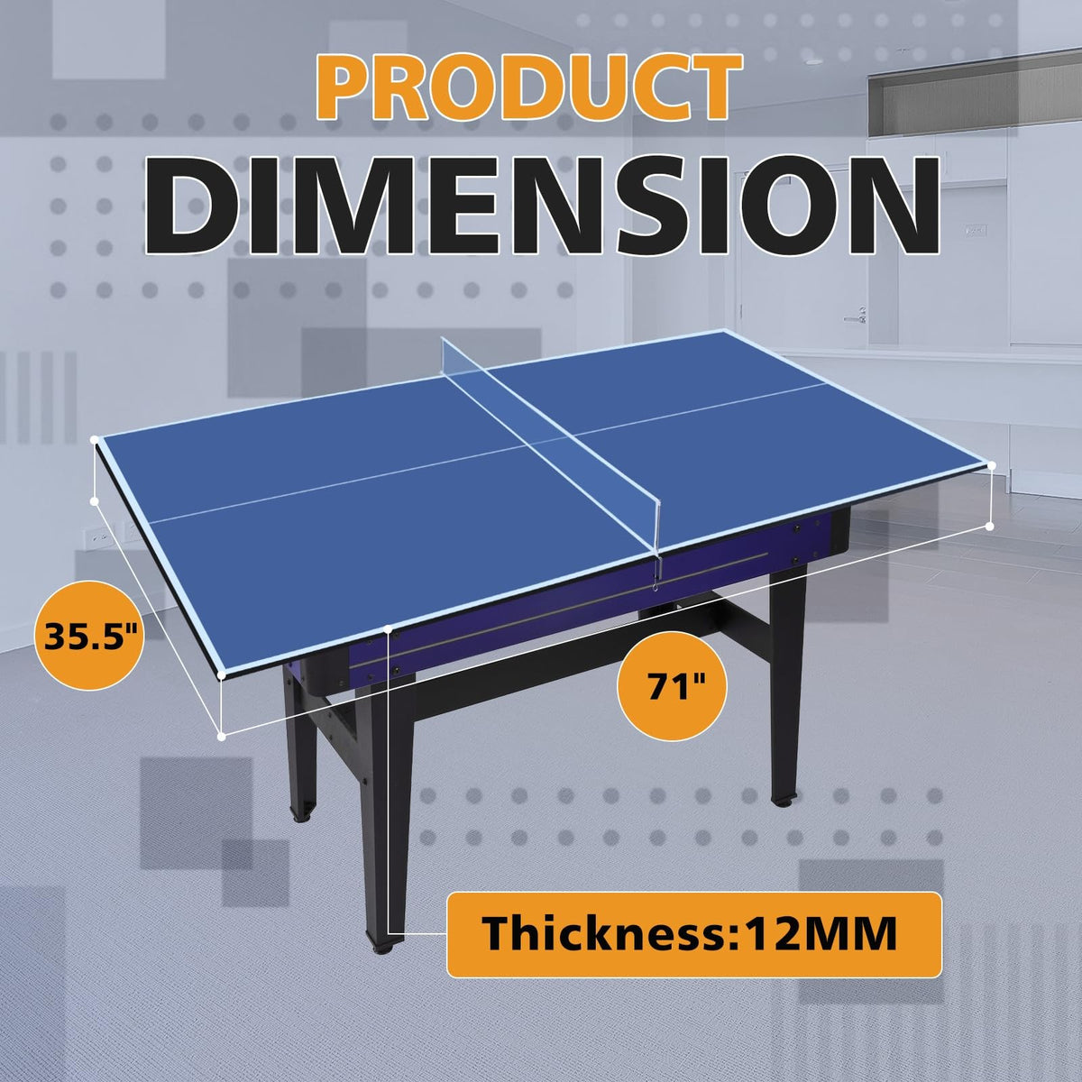 Mid-Size Ping Pong Conversion Top 9 ft - 12mm MDF, Blue, No Assembly