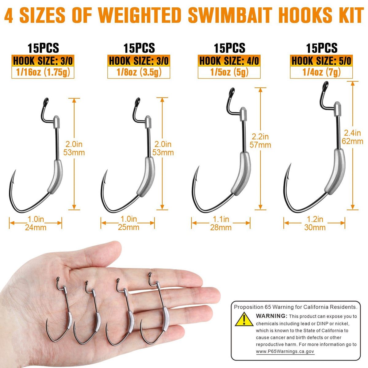 Weighted Swimbait Hooks Kit for Weedless Fishing - Multiple Sizes