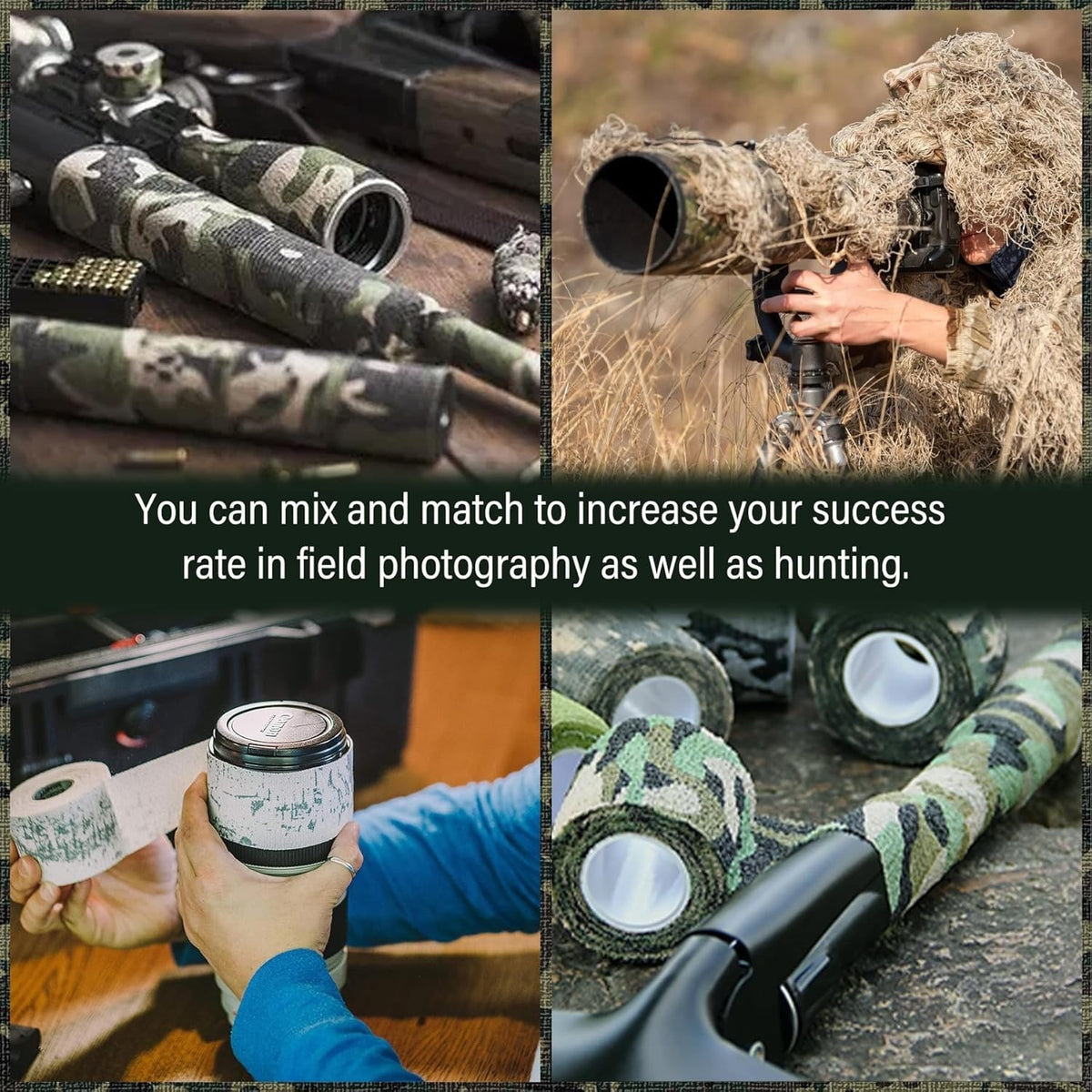 Self-Adhesive Camouflage Wrap Tape for Hunting Gear - Multiple Rolls