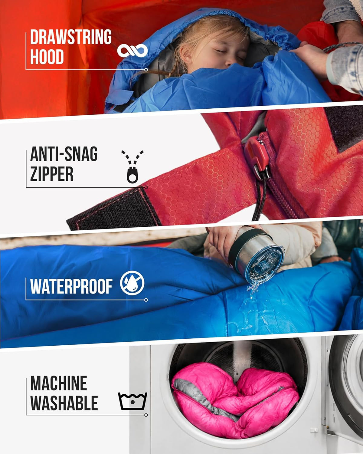 Adult Cold Weather Sleeping Bag - Lightweight Waterproof Camping Gear