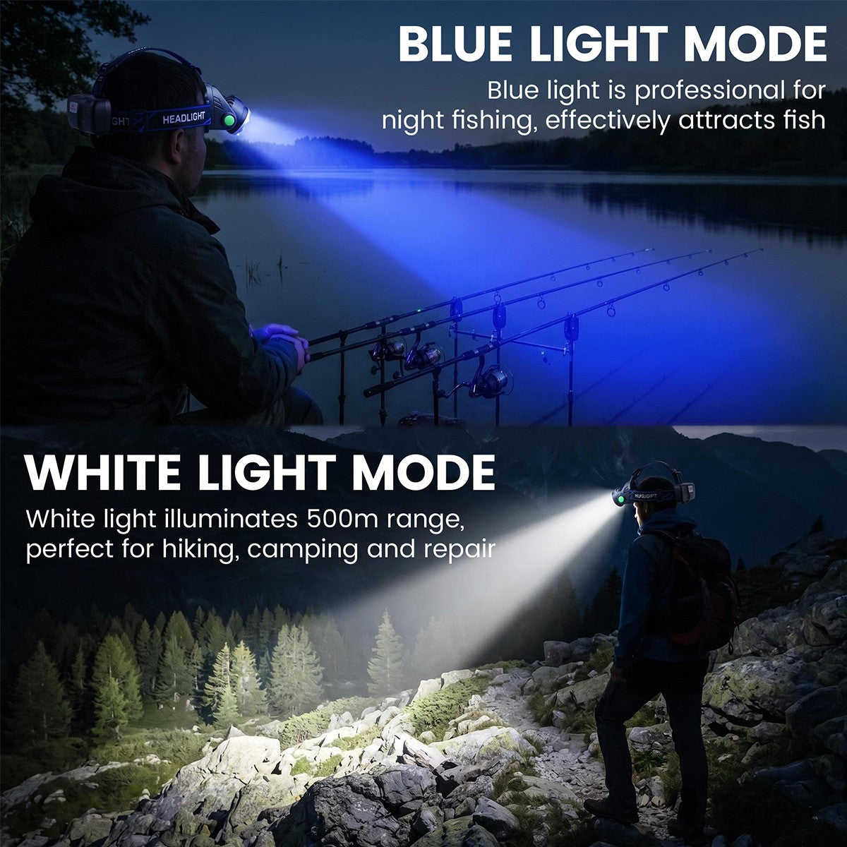 4-in-1 LED Hunting Headlamp with Red Green Blue Light Outdoor Head Torch