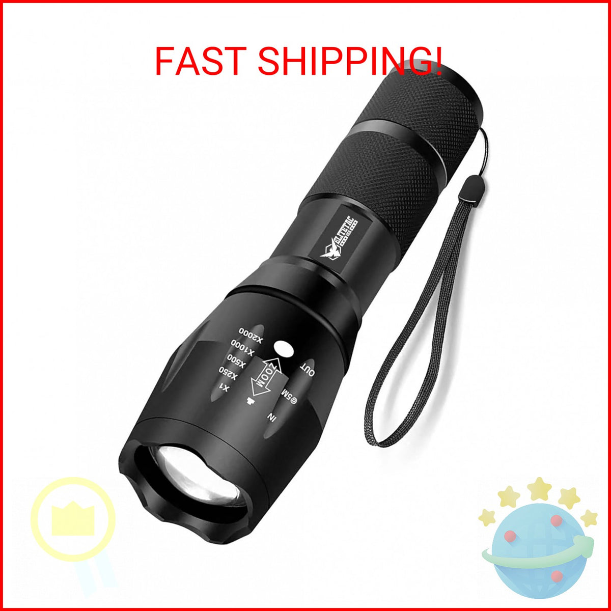 Military Tactical Flashlight 2000 Lumens LED Zoom SOS 5 Modes Elite Model