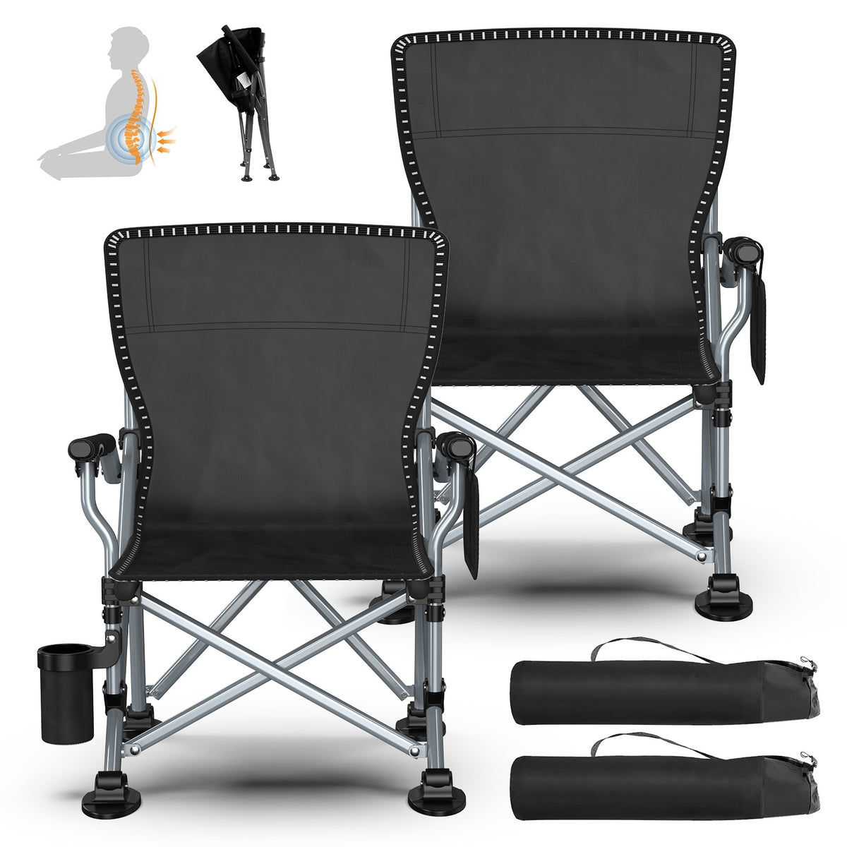 Heavy Duty Portable Camping Folding Chair with Cup Holder & Oversized Design