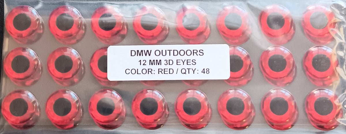 Holographic Red 3D Fish Eyes for Fly Tying and Lure Making, 12mm, 48 Pieces