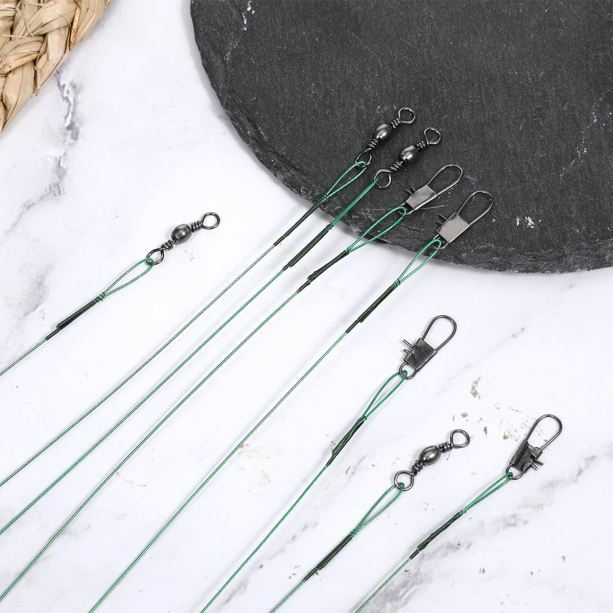 Fishing Leaders with Swivels 50 Pack Steel Wire for Saltwater & Freshwater Fishing