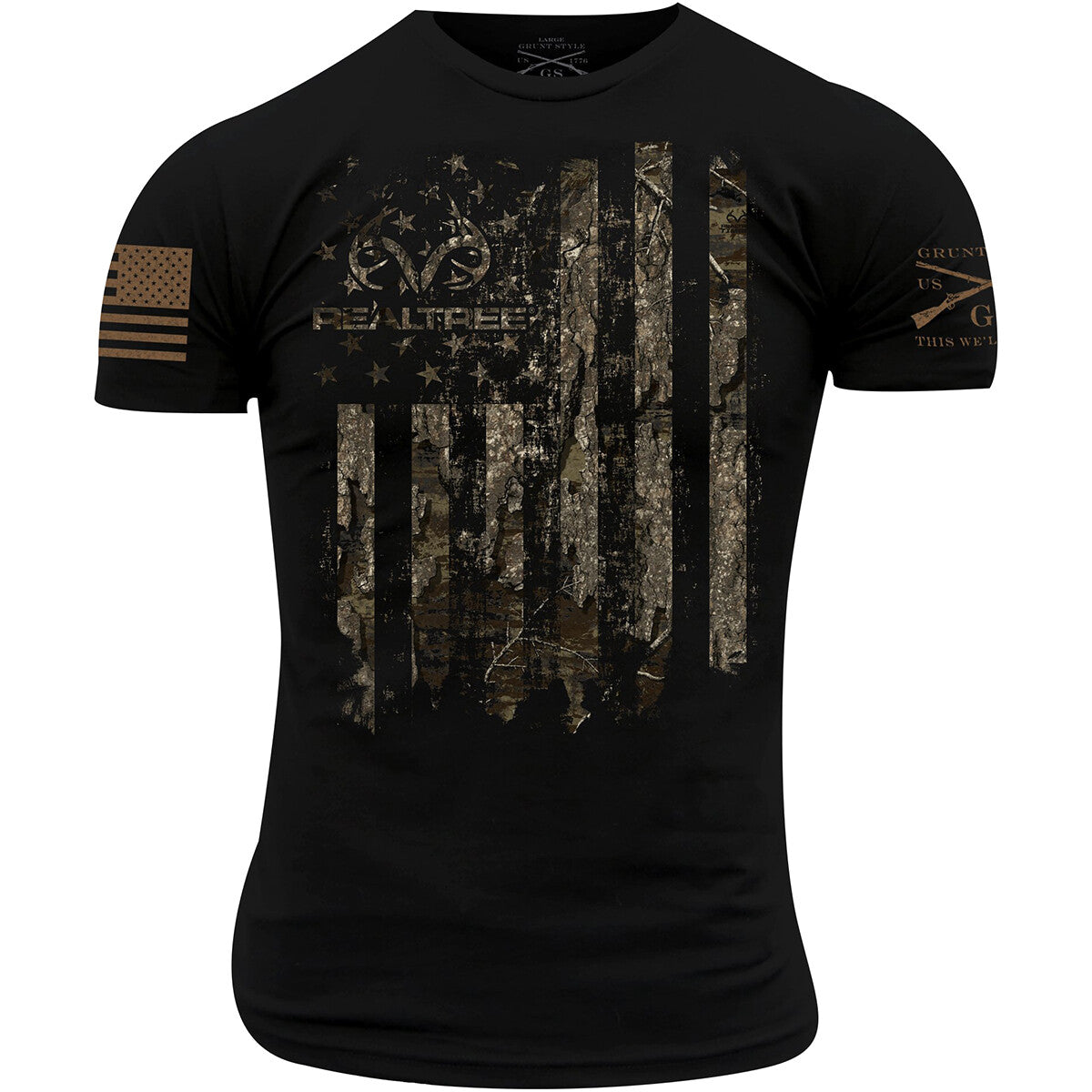 Realtree Timber American Huntsman Flag T-Shirt - Black, Multiple Sizes