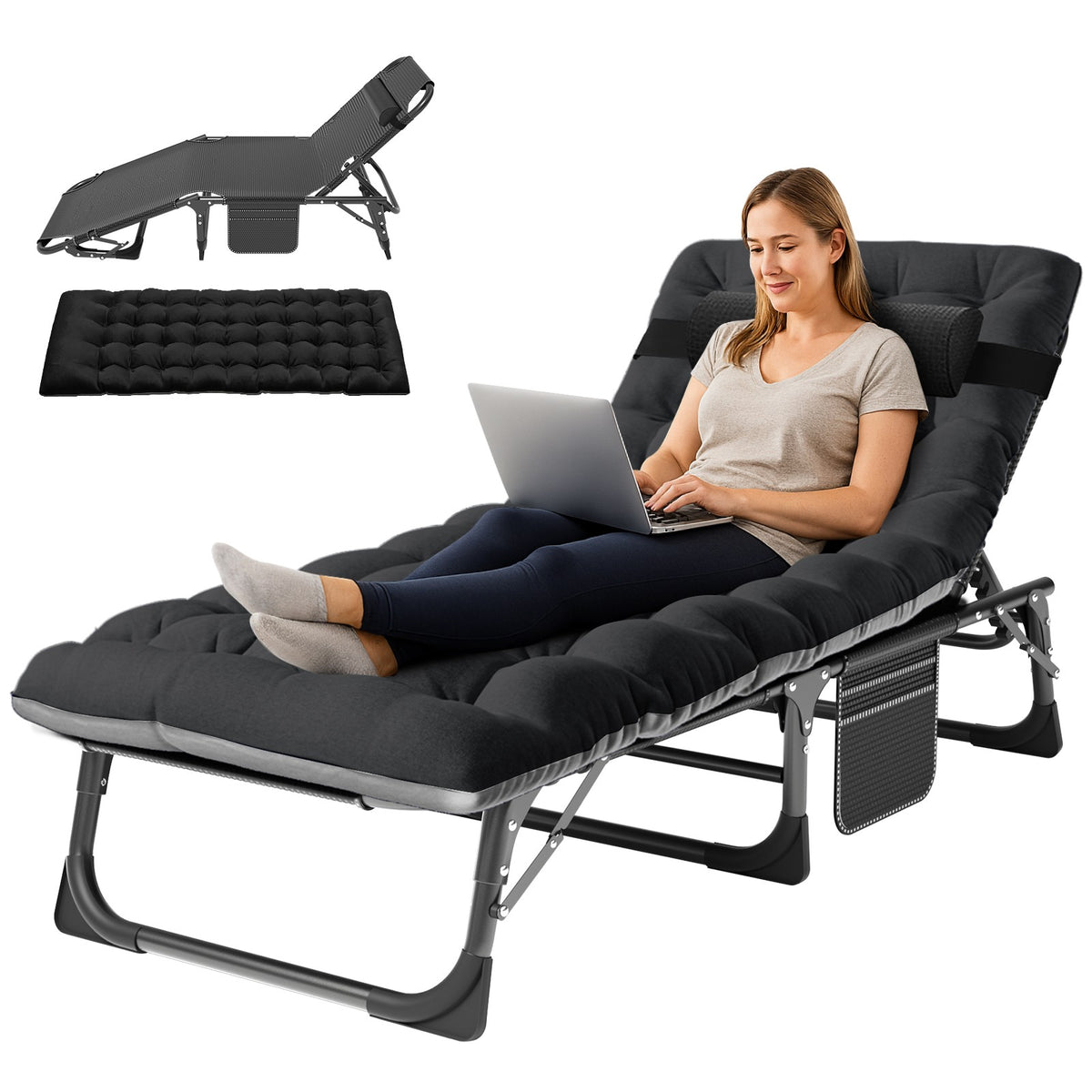 Heavy-Duty Camping Cot for Adults with Foldable Mattress and Adjustable Backrest