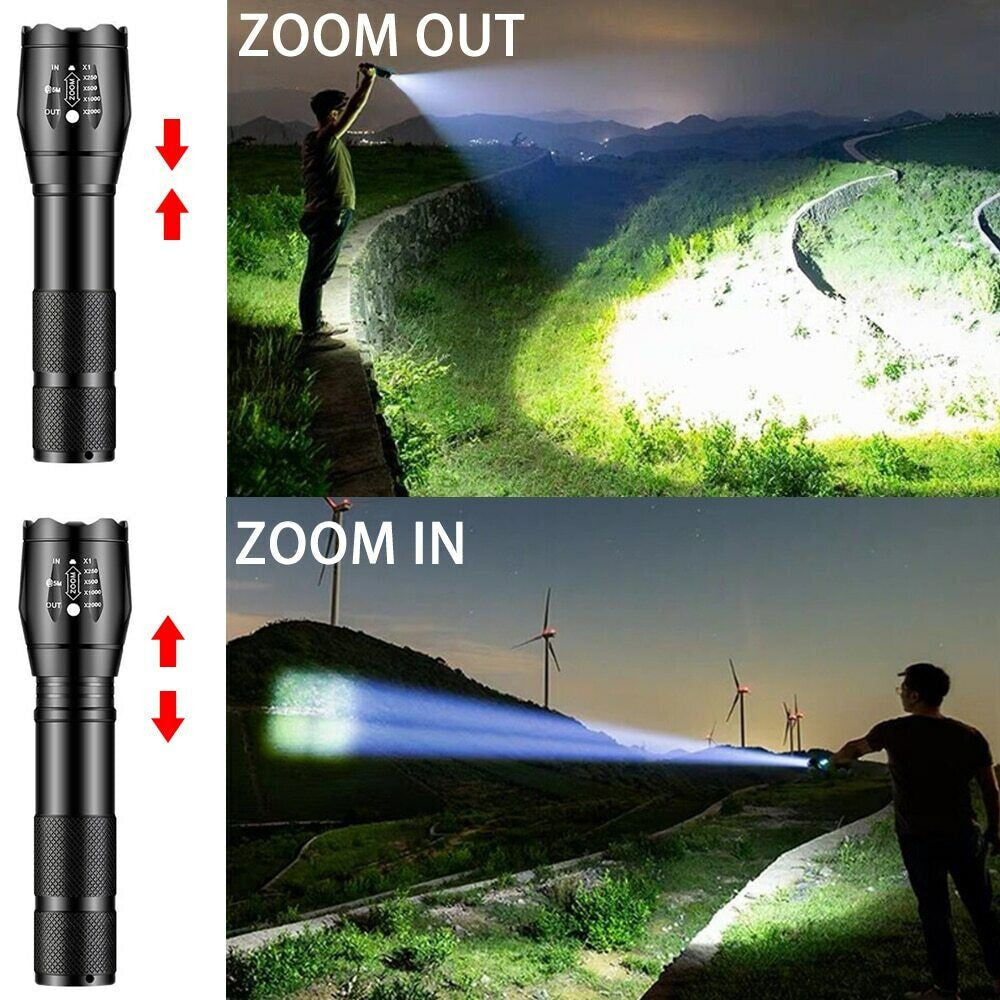 Military-Grade 2000 Lumen LED Tactical Flashlight with Zoom Modes & SOS