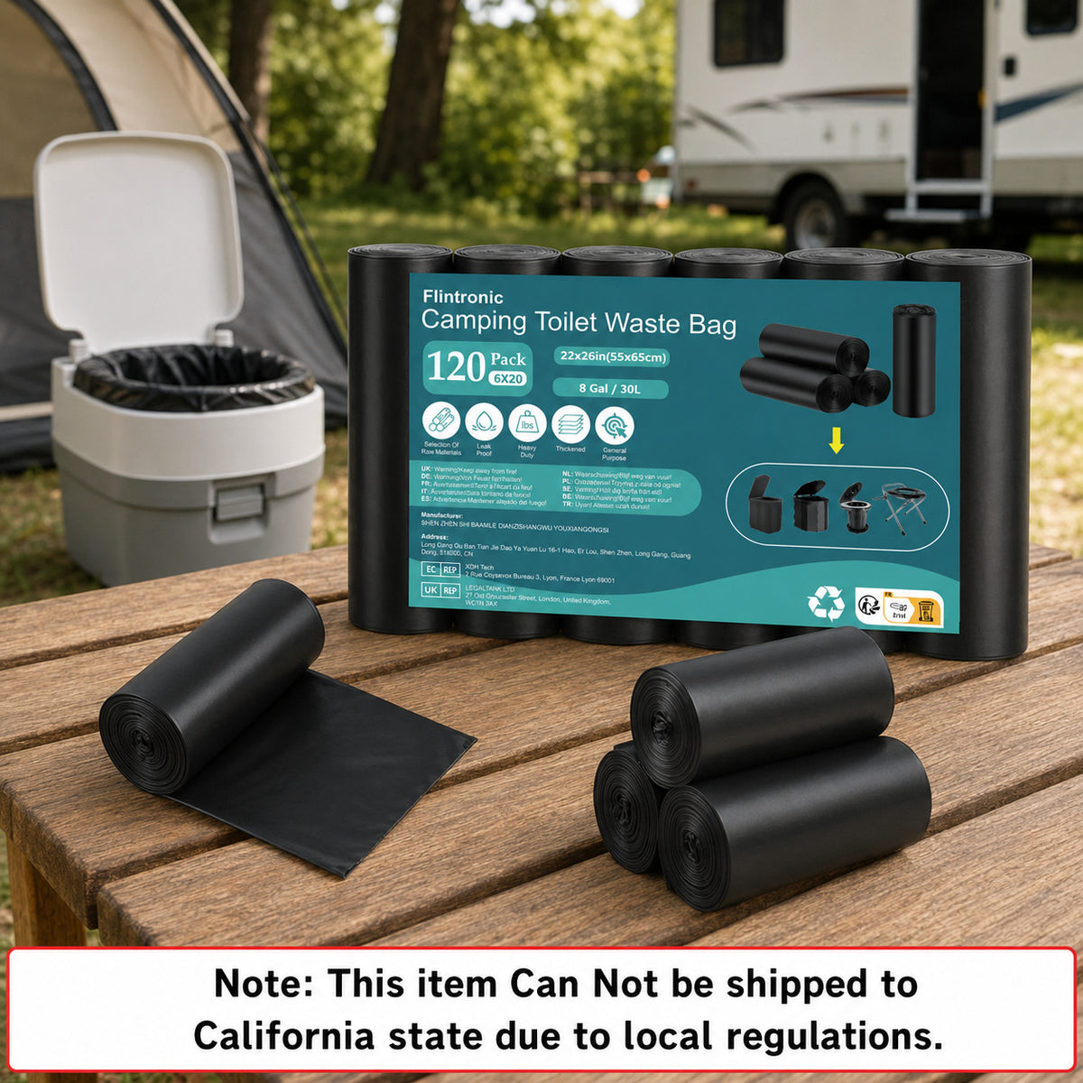 Camping Toilet Bags 30L Heavy Duty Waste Liners - 120 Pack Black