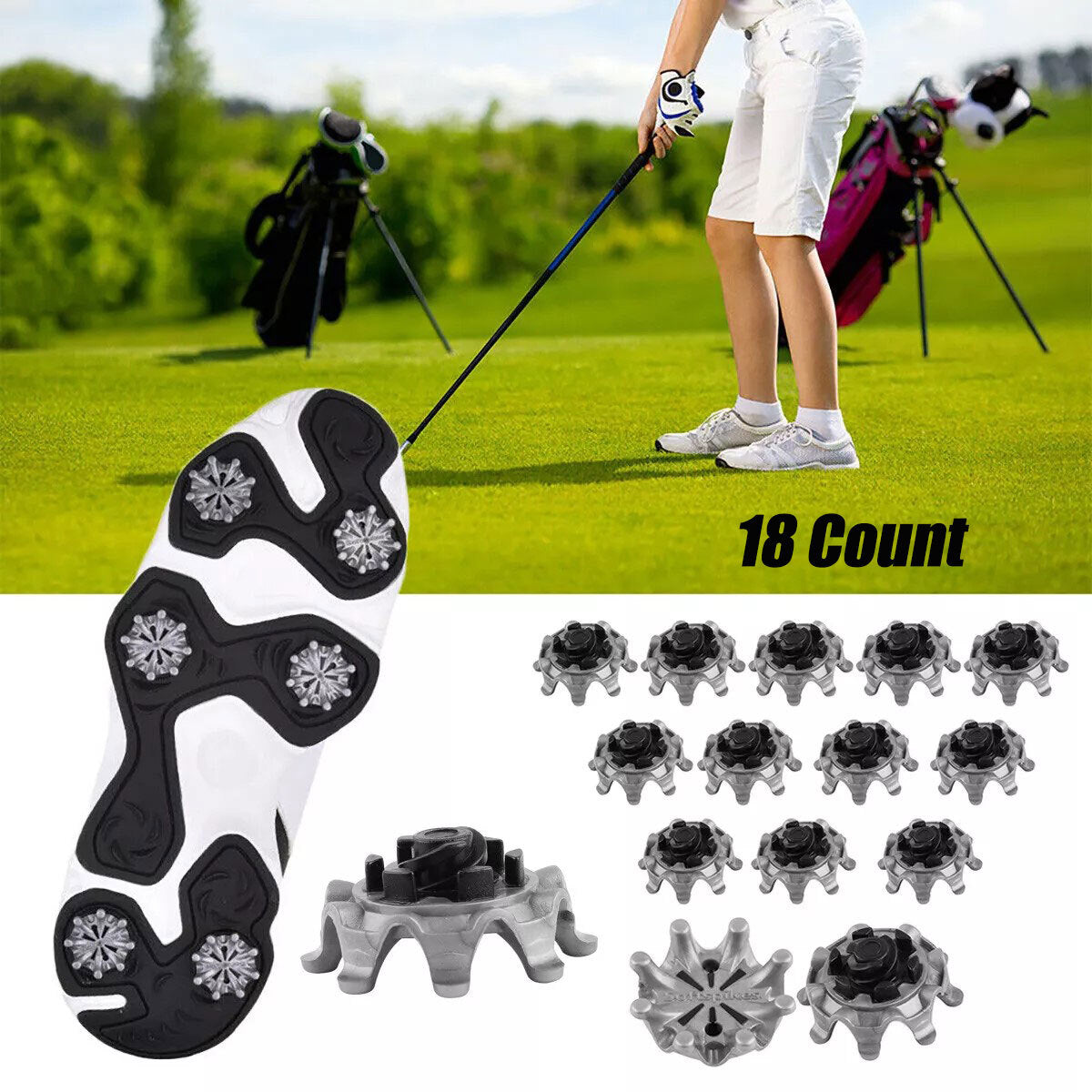 36Pcs Golf Shoe Spikes Replacement Studs Tri-Lok Fast Twist 3.0 Black Gray