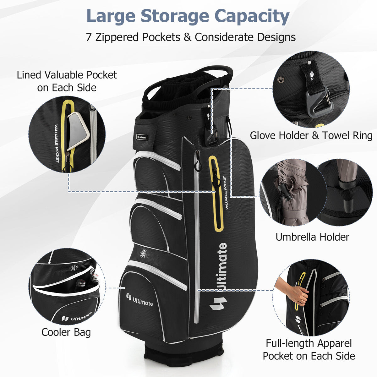 Lightweight Golf Cart Bag with 15-Way Top Dividers and Multiple Pockets | Fits All Variants
