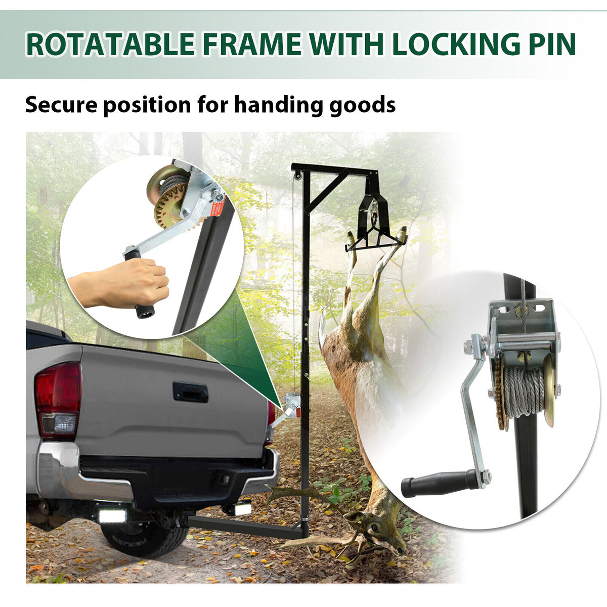 600LB Hitch Mount Deer Game Hoist Winch with Gambrel for Big Game Processing