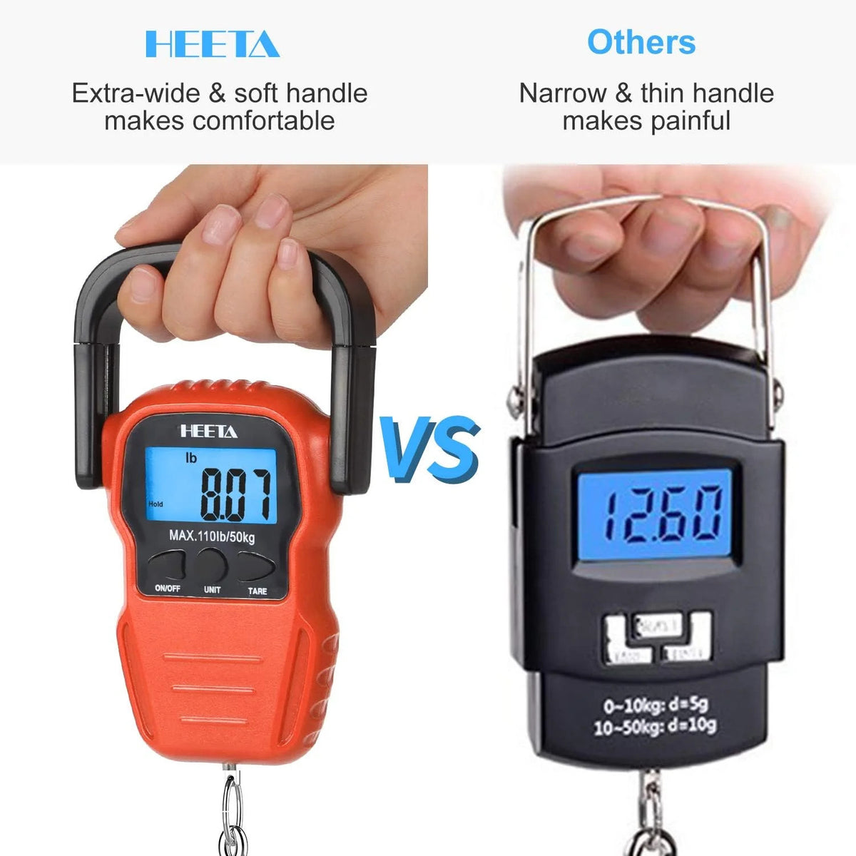 Digital Fish Scale with Backlit LCD Display 110lb/50kg Portable Hanging Weighing Tool