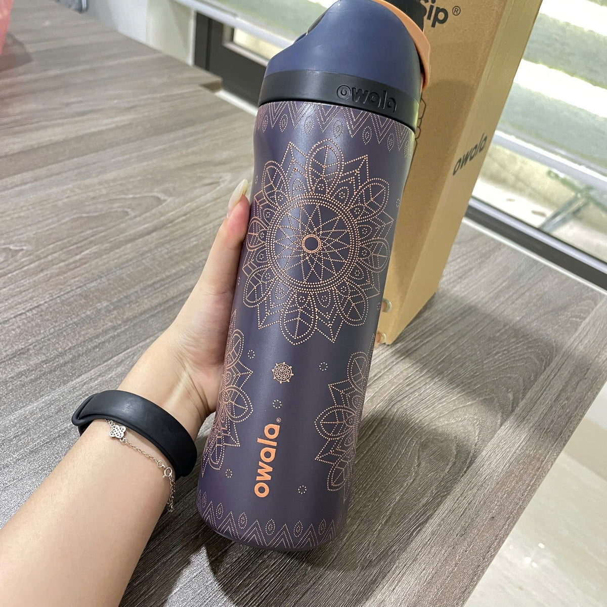 24oz Water Bottle with Built-In Straw Boho Western Design - Midnight Rodeo