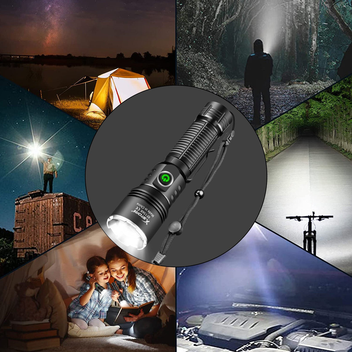 Rechargeable 15W LED Tactical Flashlight with Adjustable Focus Waterproof Work Light
