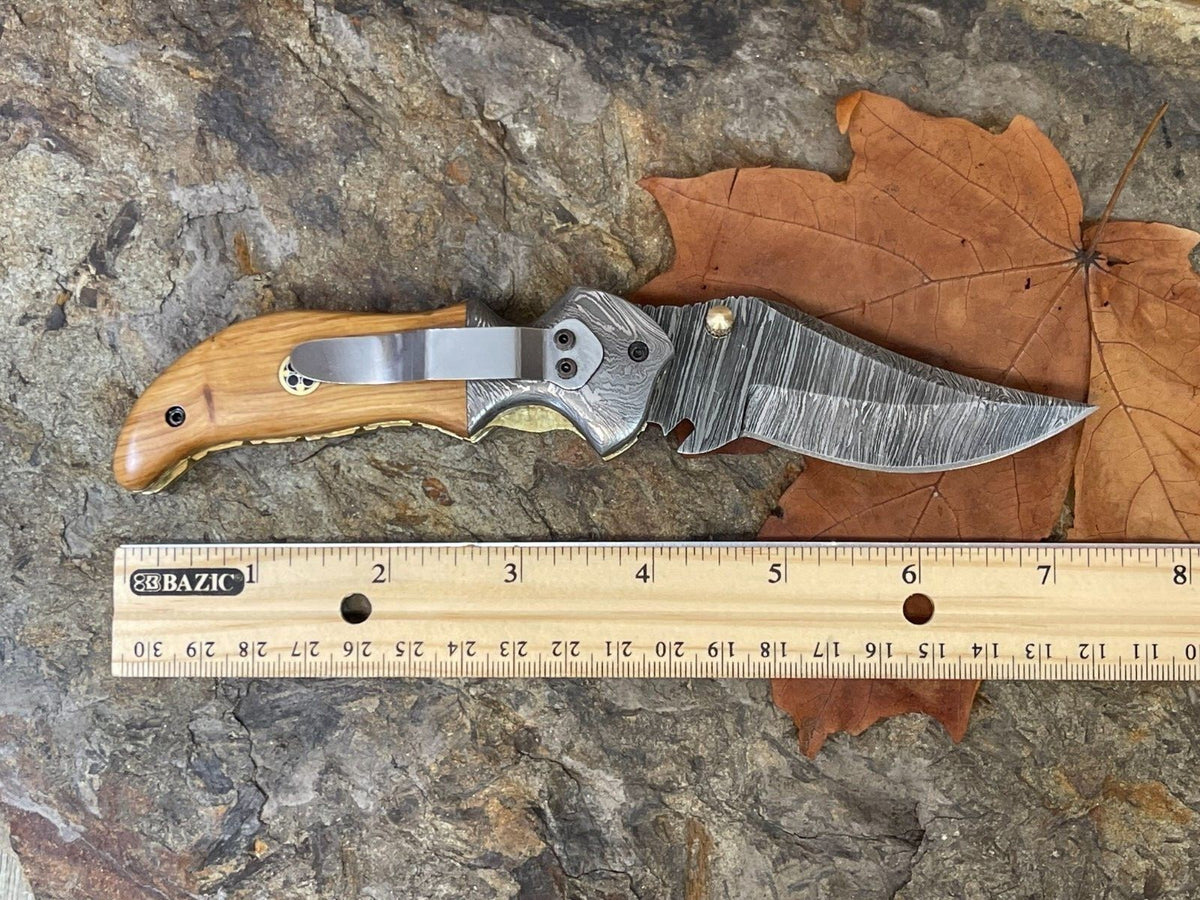 Damascus Folding Pocket Knife with Small Defects Handmade, Multiple Variants