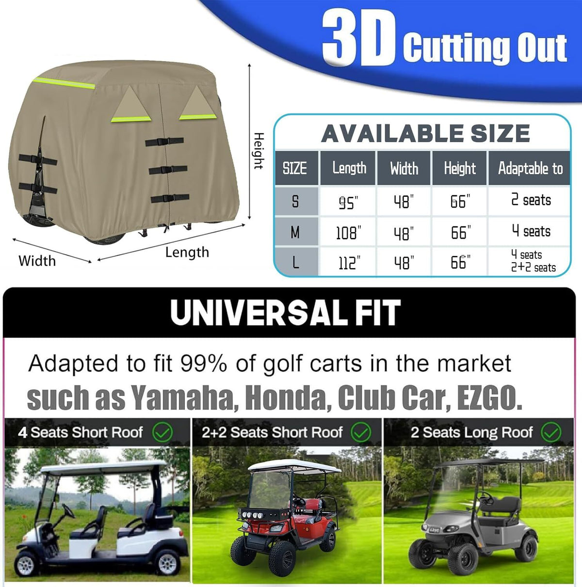 Waterproof Golf Cart Cover for 4 Passenger Club Car - All-Weather Protection