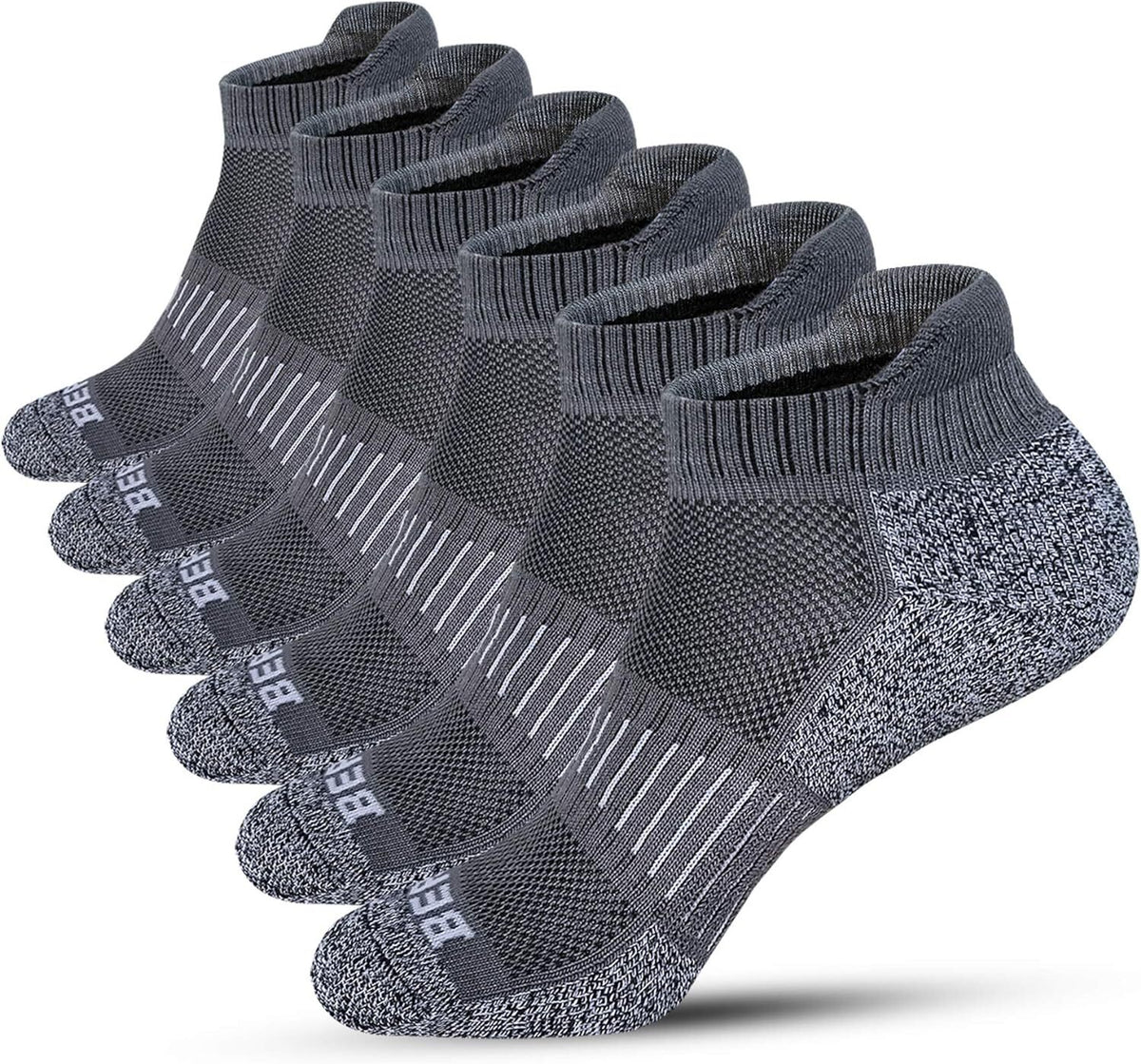 Men's Athletic Cushioned Low Cut Ankle Running Socks - Grey, Size 6-12