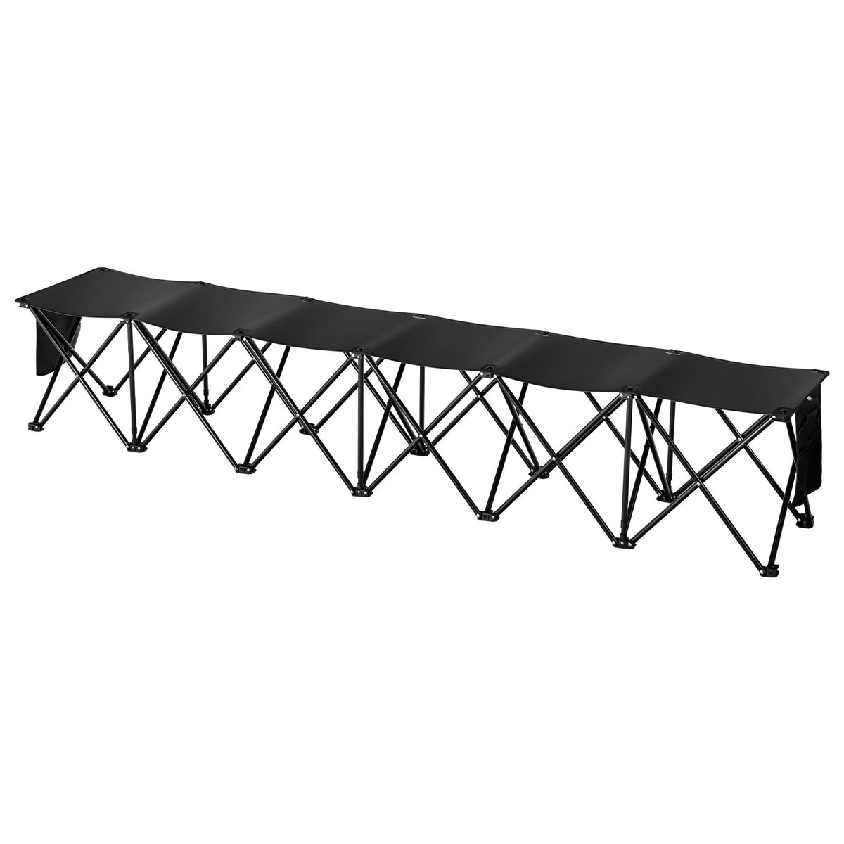 Portable Folding 6-Seat Sports Bench with Side Bag and Carry Bag - No Backrest