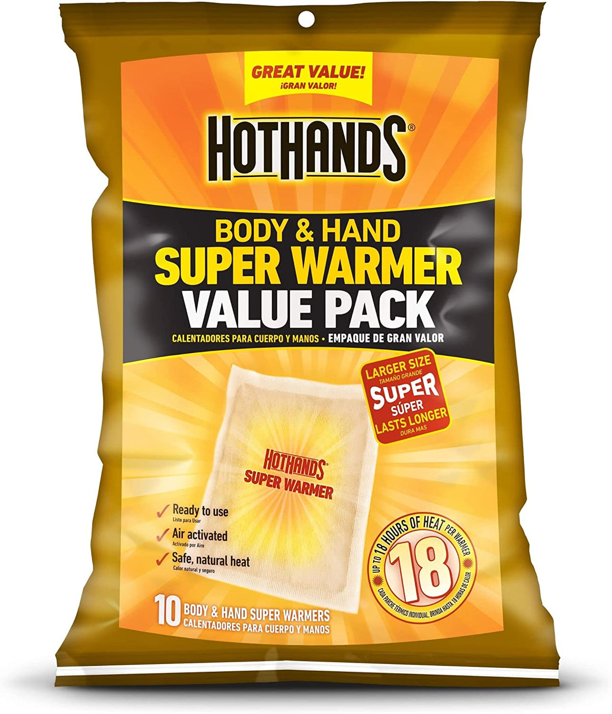 Super Warmers Body & Hand Heat Packs - Long Lasting Odorless Air Activated