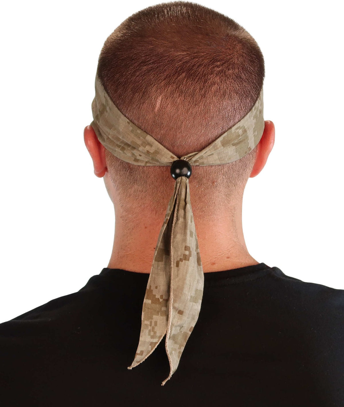 Martial Arts Headband with Tapered Ends and Bead - Digital Desert Camouflage
