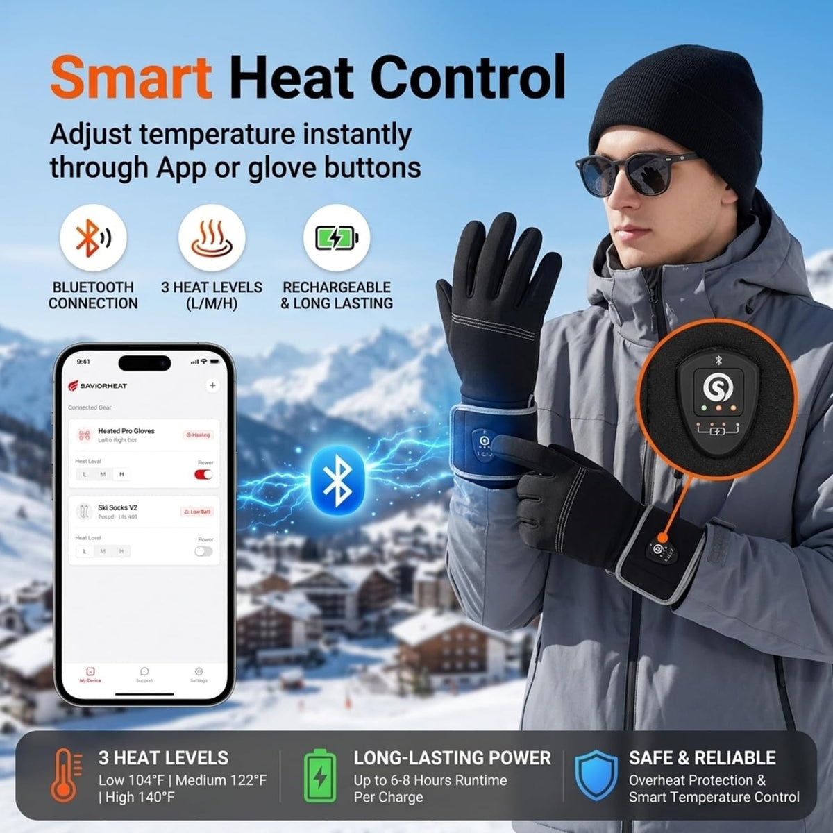 Bluetooth Heated Glove Liners for Men Women Winter Hand Warmers Rechargeable