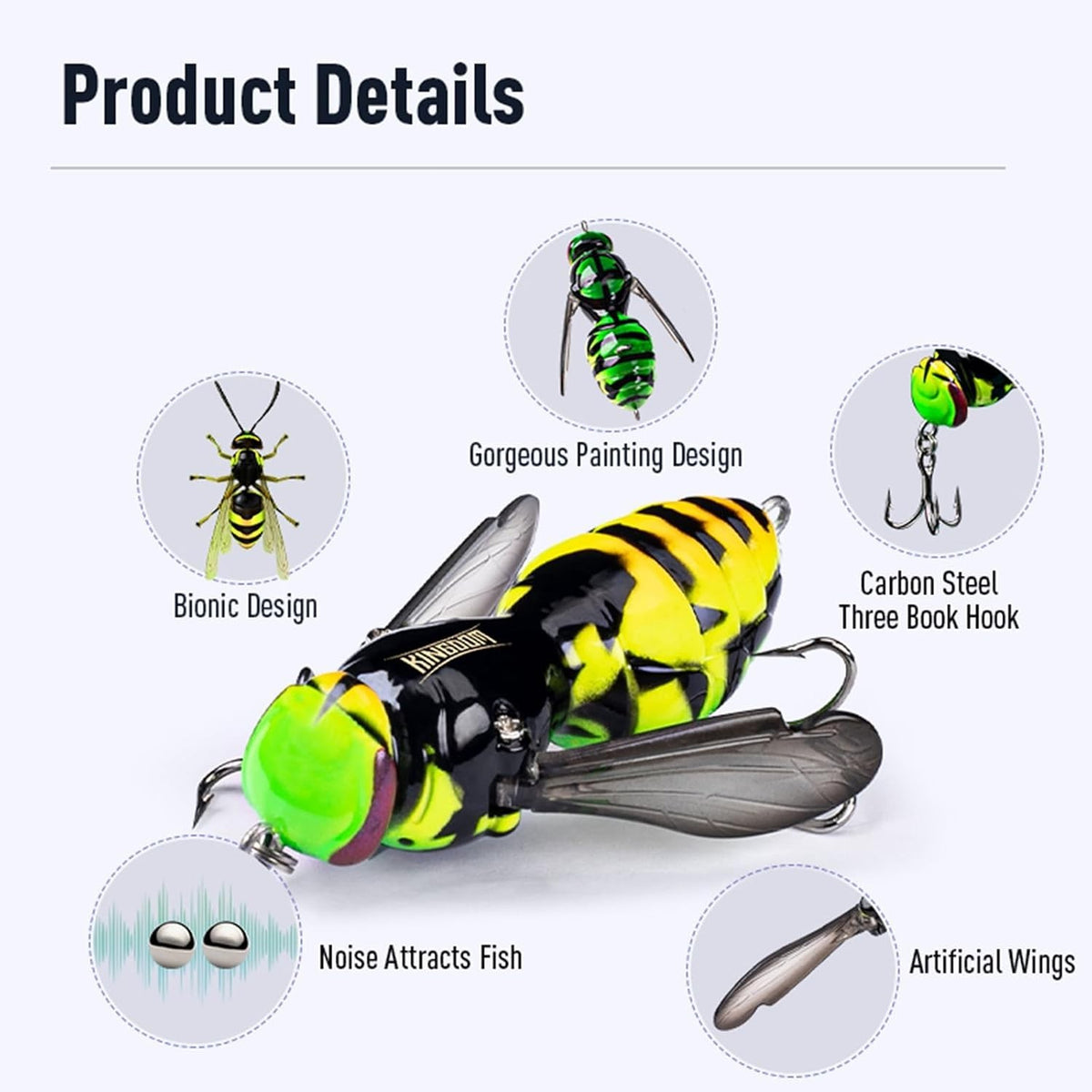 Floating Wasp Design Fishing Lure for Bass Saltwater Freshwater Casting
