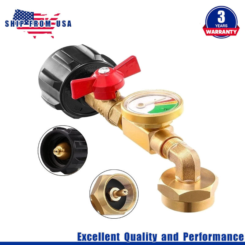 1Lb to 20Lb Propane Refill Adapter with Gauge and ON/OFF Valve
