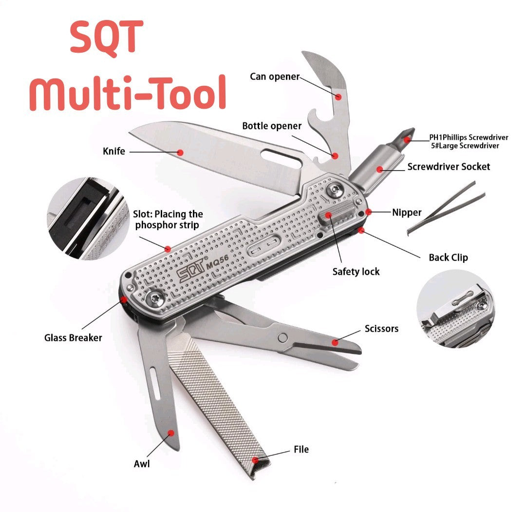 13-in-1 Multitool Knife with Glass Breaker and Safety Lock - Survival & Camping Gear
