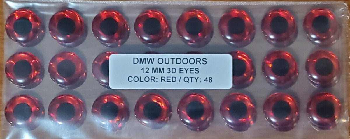 Holographic Red 3D Fish Eyes for Fly Tying and Lure Making, 12mm, 48 Pieces