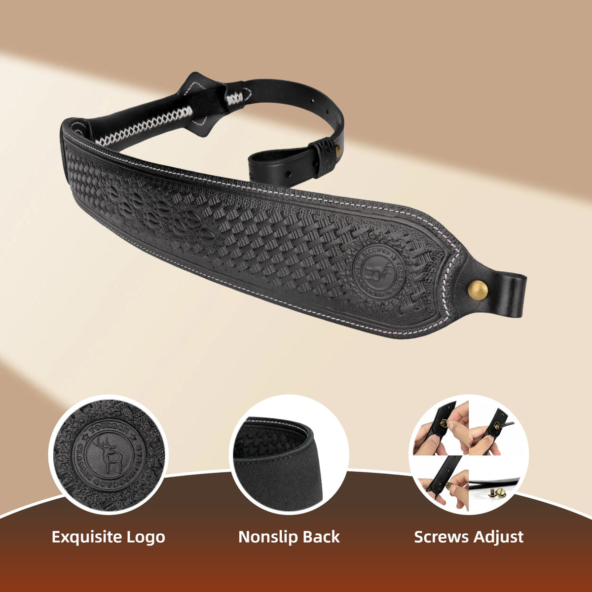 Adjustable Leather Rifle Sling with Non-Slip Backing & Thumb Hole - Hunting Accessory