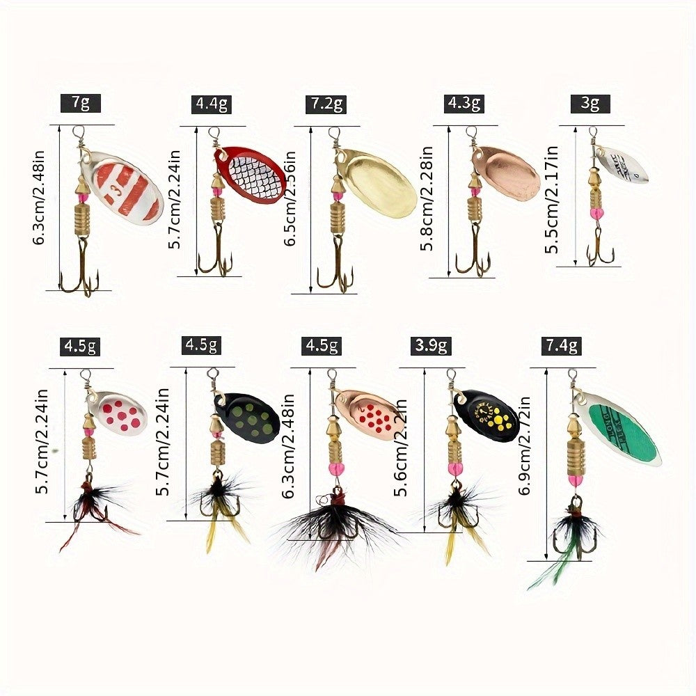 10-Piece Spinning Lure Fishing Kit with Box for Trout Bass Salmon