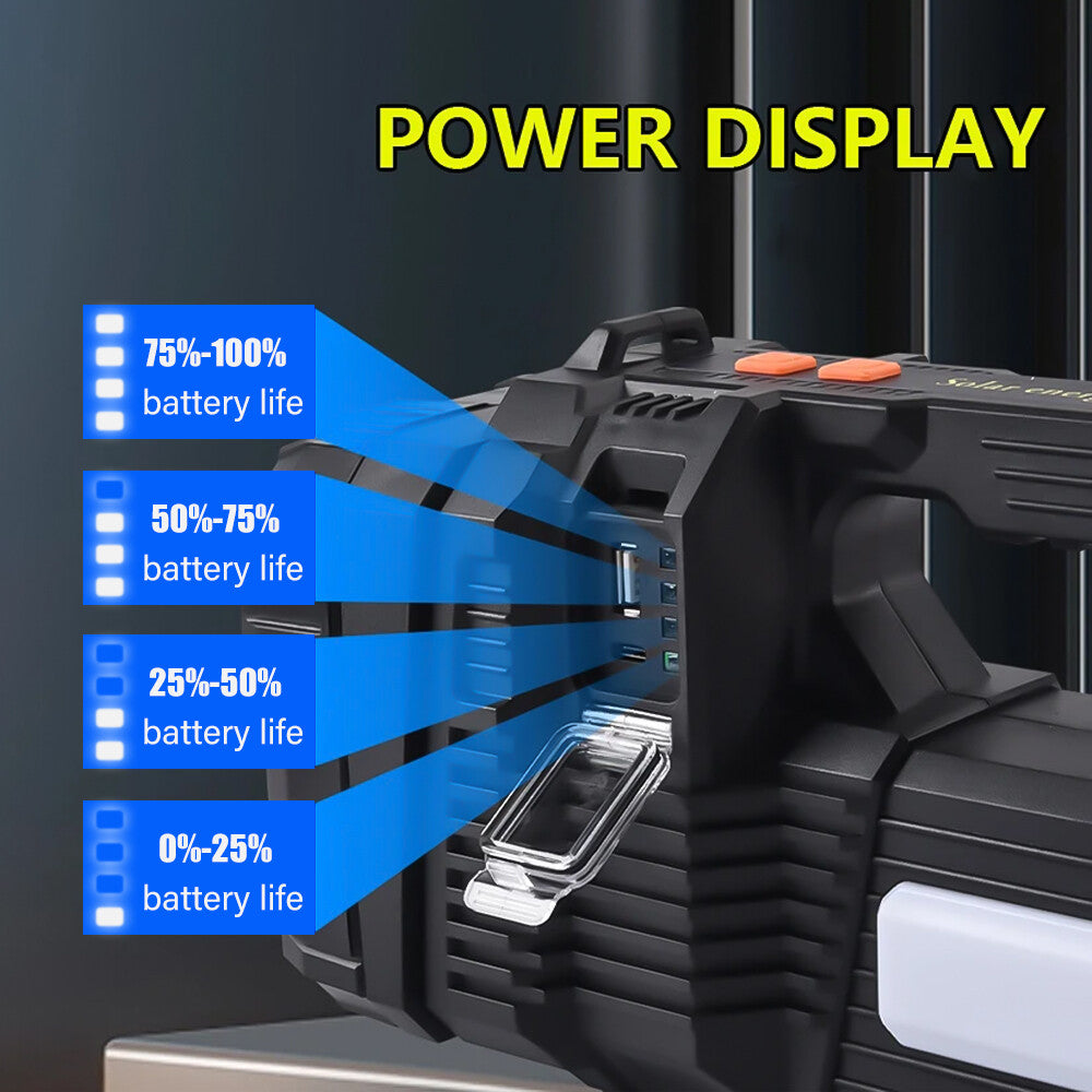 Super Bright 10 Million Lumens Rechargeable Handheld Spotlight with Solar & Power Bank