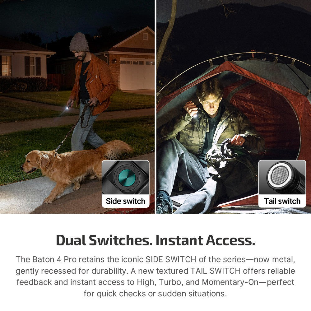 LED Rechargeable Flashlight 1600 Lumens Dual Switch Compact EDC Torch