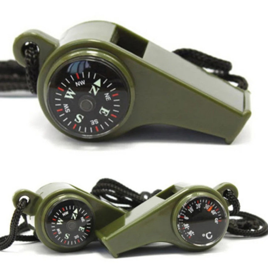 Emergency Rescue Whistle with Compass Thermometer Keychain - High Decibel Outdoor Survival Tool