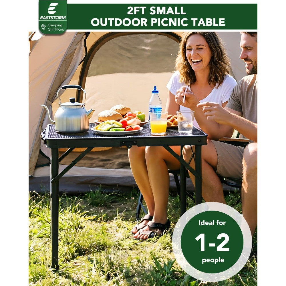 2Ft Portable Folding Table with Adjustable Height & Carry Handle, Black