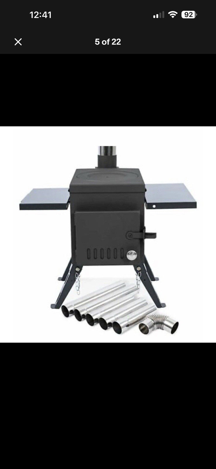 Portable Wood Burning Camping Stove with Vent Pipe & Accessories