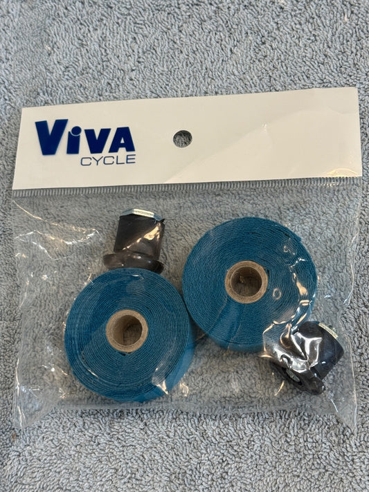 Blue Cotton Handlebar Tape with Bar End Plugs for Cycling