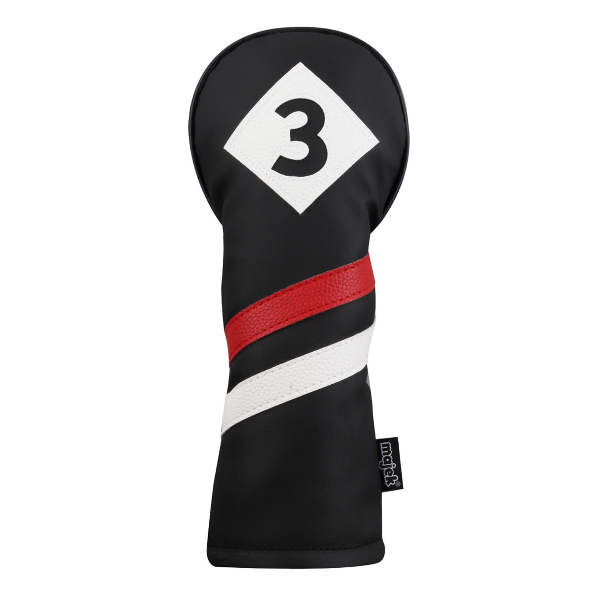Majek Retro Golf Fairway Wood Headcover Black Red White Leather Style