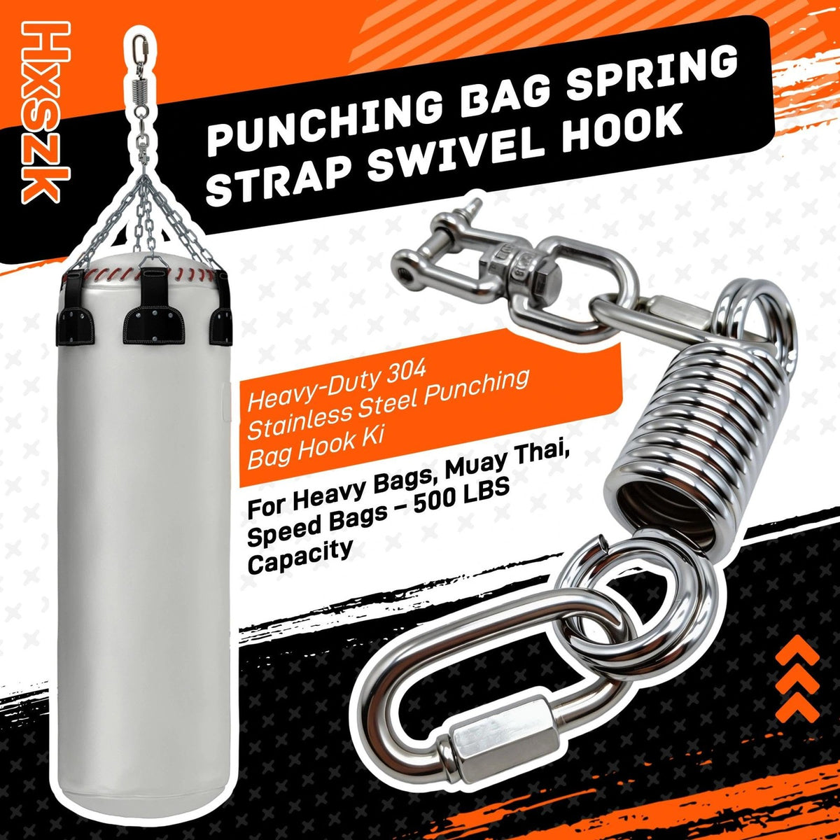 Heavy-Duty Stainless Steel 360° Swivel Punching Bag Hanger with Spring and Carabiners