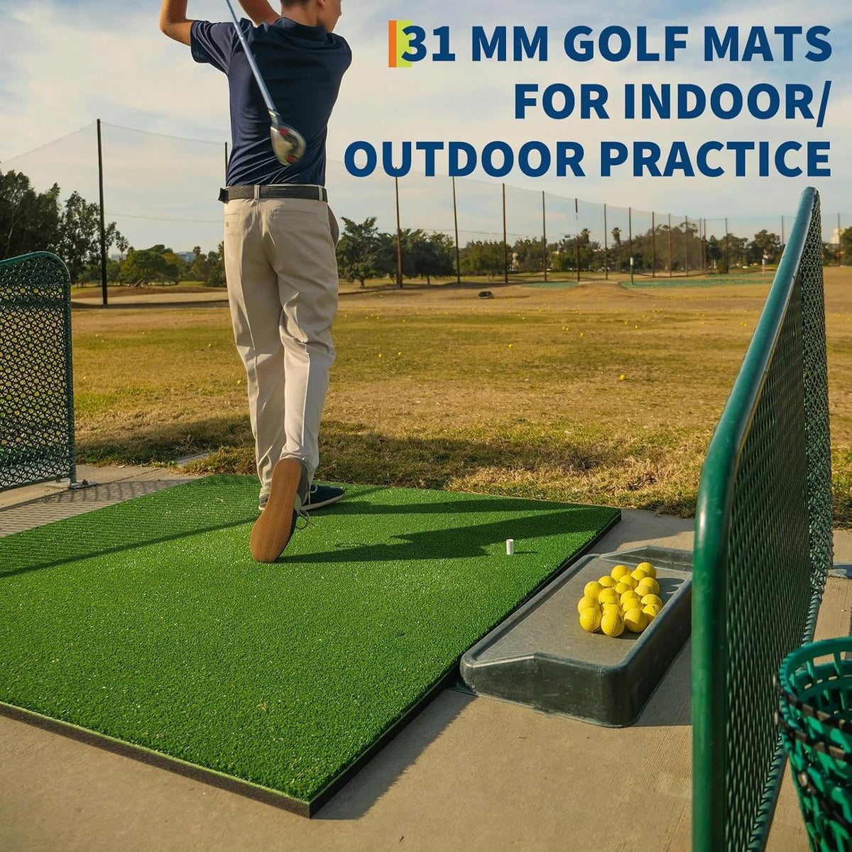 Golf Hitting Mat 5x4 ft Premium Turf for Realistic Practice with 6 Tee Slots