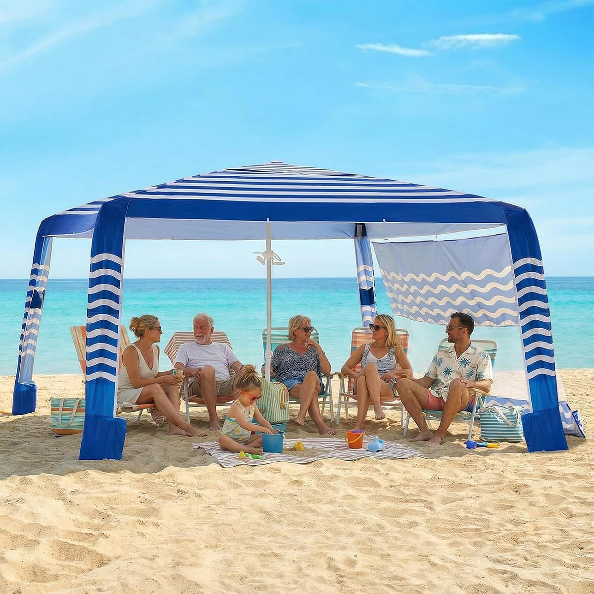 8x8 ft Sun Shade Canopy with Side Wall - UPF 50+ Beach Shelter Tent