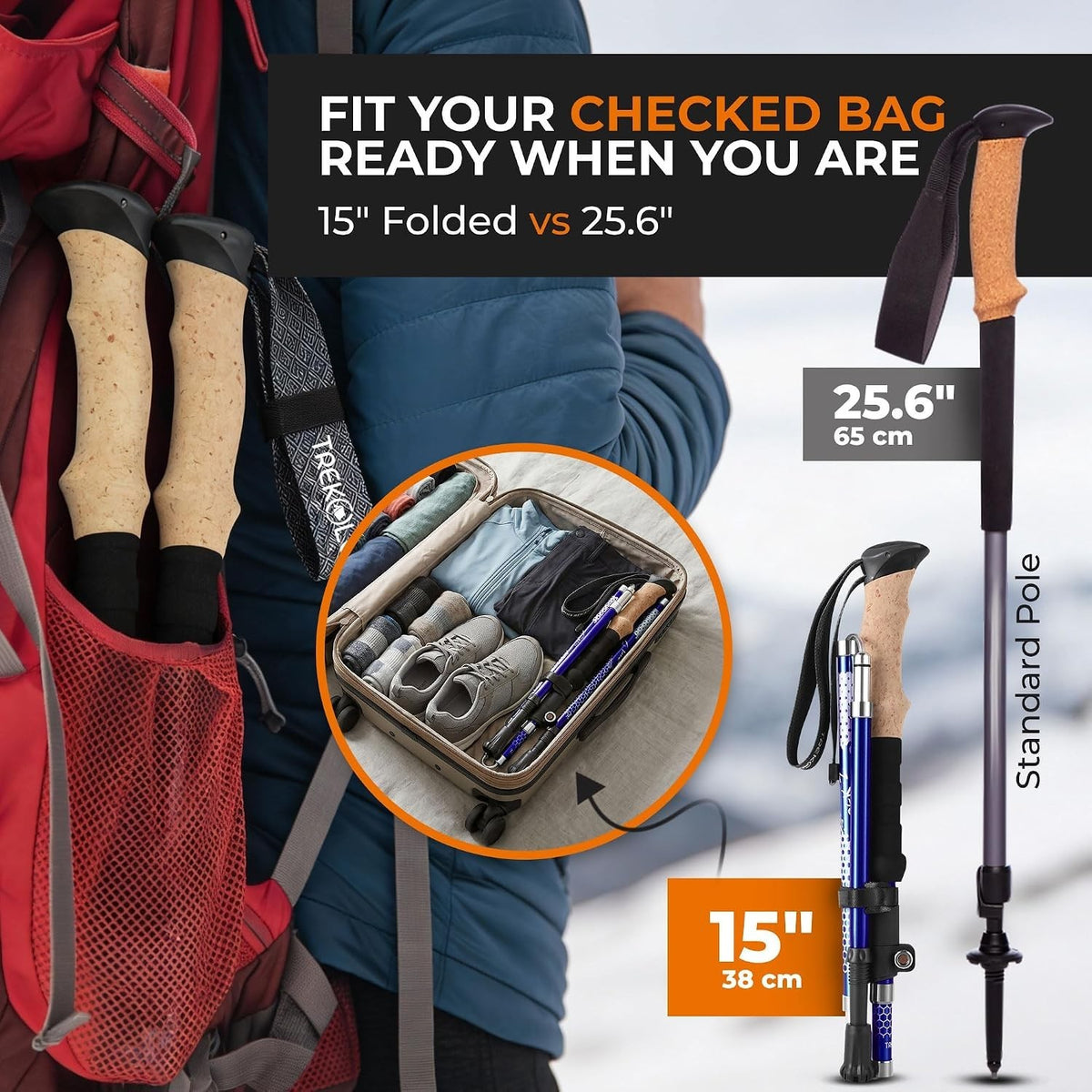 Lightweight Adjustable Hiking Poles Set - Trek-Z 2 Pack for Outdoor Support