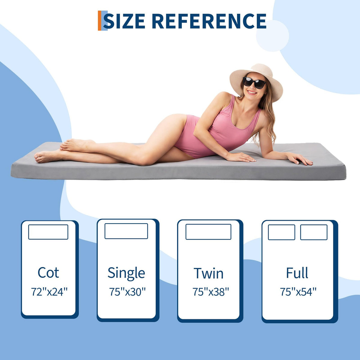 Thick Memory Foam Camping Cot Mattress Pad - Portable Roll-Up Sleeping Pad