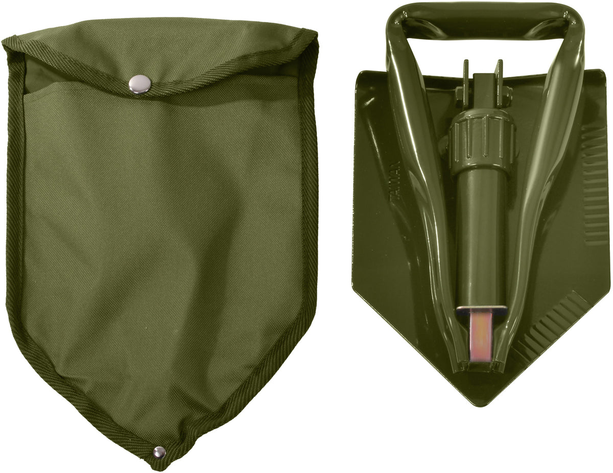 Olive Drab Tri-Fold Military Emergency Shovel with Cover, Compact & Portable