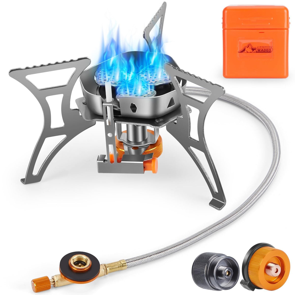 6800W Windproof Camping Stove with Piezo Ignition & Fuel Canister Adapter