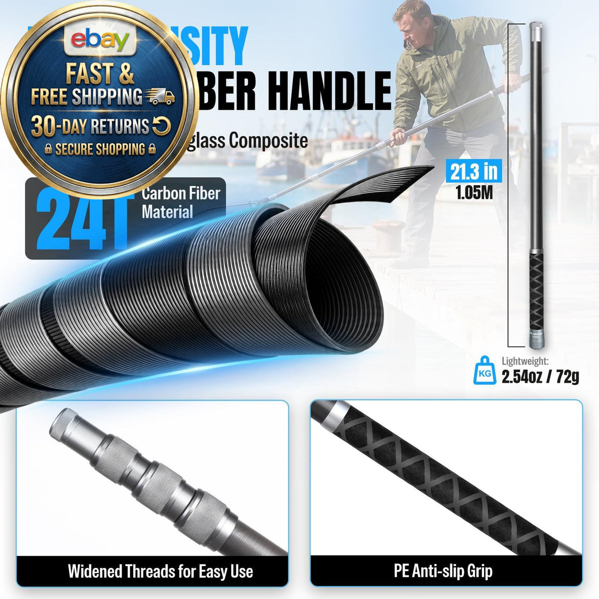 Heavy Duty Telescoping Fishing Net with Carbon Fiber Handle 3.4-7.7FT
